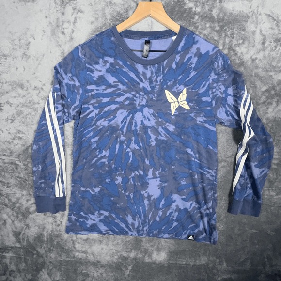 adidas Other - Adidas Mens Long‎ Sleeve T-Shirt M Blue Tie Dye 3 Stripe Butterfly Graphic
